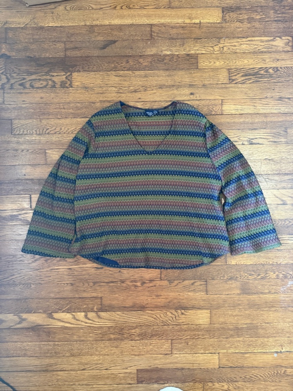 Venezia Striped V-Neck Top in Olive, Navy & Brown